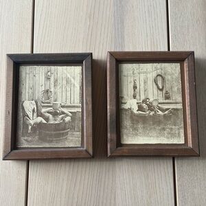 Pair of Vintage R Hendrickson Wooden Framed Bath Prints, vintage western pics